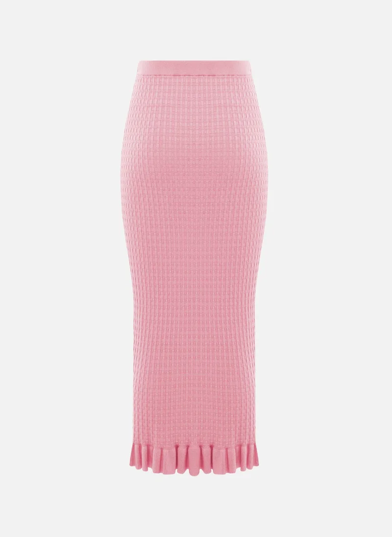 Lichi  Straight textured-knit midi skirt with ruffles for Women | Best Price UAE